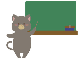 黒板で説明するネコのイラスト