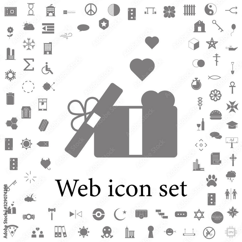 Poster gift box with a bow and heart icon. web icons universal set for web and mobile