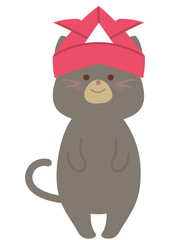 カブトを被るネコのイラスト