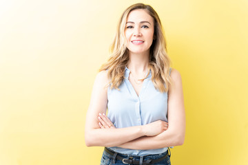 Obraz premium Confident Caucasian Woman Is With Arms Crossed