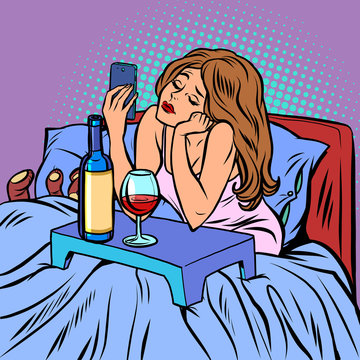 a woman drinks wine alone