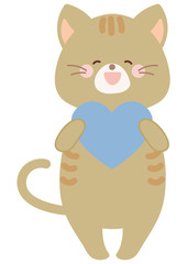 ハートを持つネコのイラスト