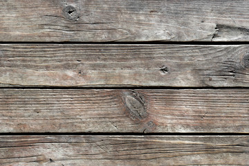 Texture of old weathered cracked wooden boards with knots and annual growth lines close up. Natural background for your design