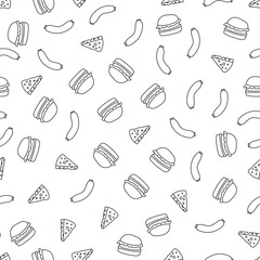 Fast food pattern. hot dog,hamburger. vector seamless on the white background