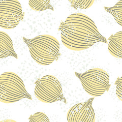 Doodle onion seamless pattern. Organic texture. Onion bulb vegetable wallpaper.