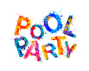 Pool party. Words of splash paint letters
