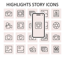 Set of Cameras and photo, vector line icons. Contains symbols of portraits and family photos and much more. Editable Stroke. 32x32 pixels