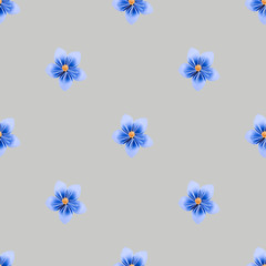 pattern with blue paper flower on gray background.