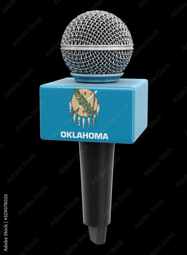 Poster microphone and oklahoma flag. image with clipping path