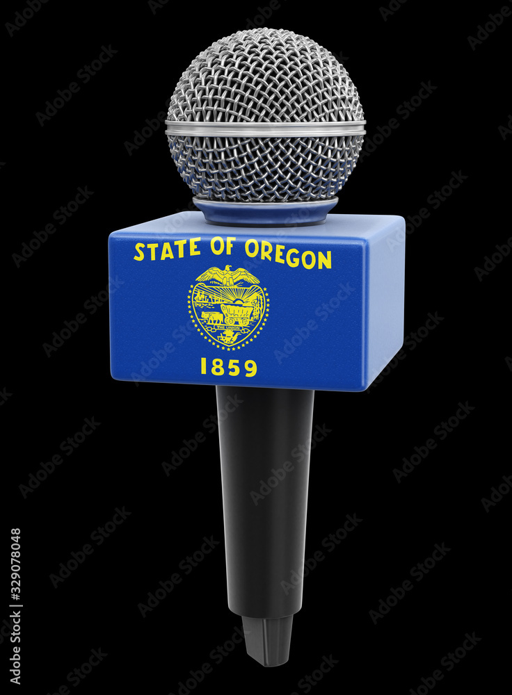 Poster microphone and oregon flag. image with clipping path