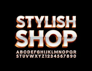 Vector chic Emblem Stylish Shop. Luxury 3D  Font. Modern Alphabet Letters and Numbers.