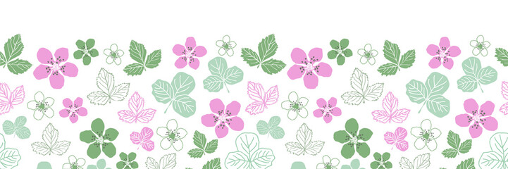 Dewberry Blossom-Flowers in Bloom,Seamless Repeat Classic dewberry blossom leavesl pattern background. Surface repeat pattern design in pink green and white.Perfect for fabric, scrap book,wallpaper