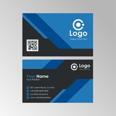 Simple abstract geometric business card with Blue and Black color design, professional name card template vector