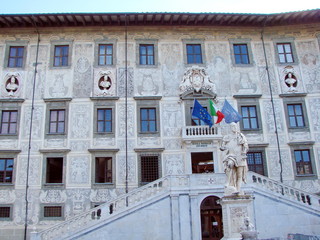 Panorama of ancient Italian buildings on the streets of a medieval town that has been miraculously...