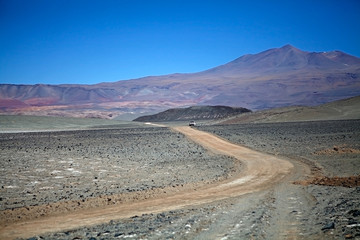 The road to Antofalla volcano at the Puna de Atacama, Argentina