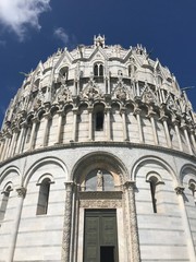 The architectural uniqueness and variety of sculptural ornaments of the famous Leaning Tower of...