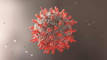 Realistic 3D image of the severe acute respiratory syndrome coronavirus 2 (SARS-CoV-2), formerly known as the 2019 novel coronavirus (2019-nCoV). 3D render as illustration.