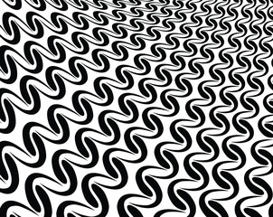  Abstract background with optical illusion wave. Black and white horizontal lines with wavy distortion effect for prints, web pages, template, posters, monochrome backgrounds and pattern 