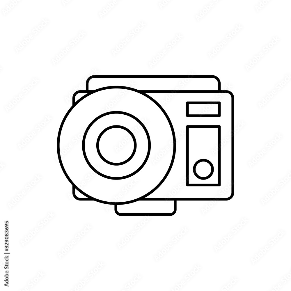 Poster action camera front device icon. simple line, outline vector elements of shooting equipment for ui a