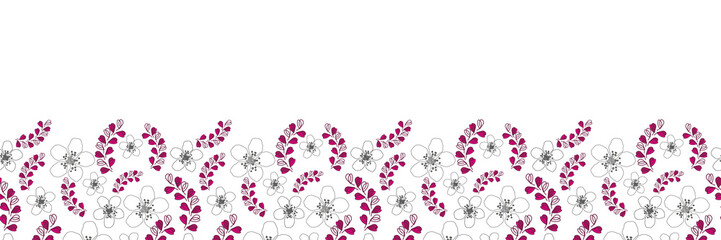 Flowers border-Love in Parise seamless Repeat Pattern Abstract pattern illustration border of modern lavender shapes and Flowers in maroon and gray. Perfect for Fabric, Scrapbook, wallpaper.