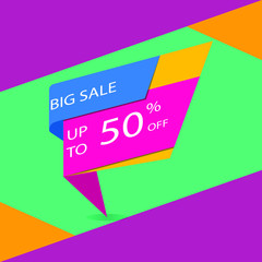 Sale banner template design, Big sale special offer. super sale started. 50% offer vector illustration.
