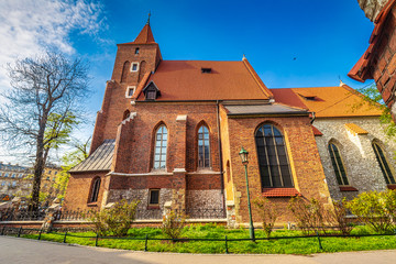 Church in the historic center of Krakow town, Poland, Europe.