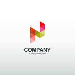 letter logo N. with triangular art. modern template. colorful texture. isolated white. business logos for companies, digital ,technology and graphic design.