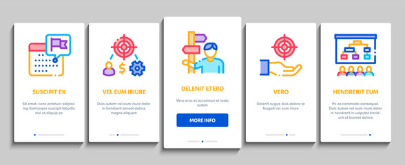 Strategy Manager Job Onboarding Mobile App Page Screen Vector. Contract Signing And Customer Database, Business Direction Strategy Manager Concept Linear Pictograms. Color Contour Illustrations