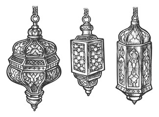 Arabic lantern lamps with Arab ornaments, sketch © Elegant Solution