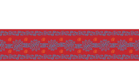 Colorful Lace Border-Geometric Modern Flowers seamless repeat pattern border. Modern pattern of laces flowers shapes stripes in red,blue,maroon orange . Perfect for fabric, scrapbook, wallpaper.