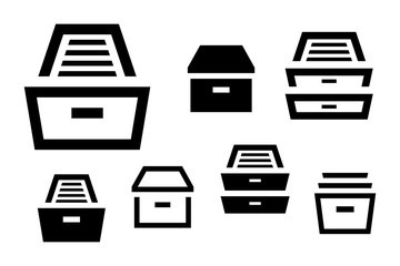 Archive cabinet icon set - obrazy, fototapety, plakaty