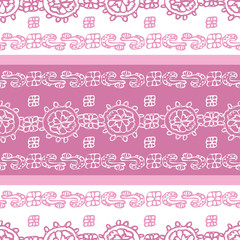 Pink Lace -Geometric Modern Flowers seamless repeat pattern background. Modern pattern of laces flowers shapes stripes in pink and white . Perfect for fabric, scrapbook, wallpaper.