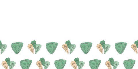 Lettuce Field Border-Vegi Delight seamless repeat pattern illustration border in green cream and white.Modern Pattern Background. Surface pattern Design, Perfect for fabric, scrapbook, wallpaper.