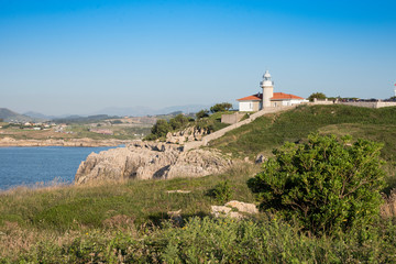 Fototapeta na wymiar Views of the lighthouse of Punta del Torco de Afuera in Suances, Cantabria, Spain. Nice place with spectacular views