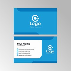 Simple clean business card with blue color design, professional name card template vector