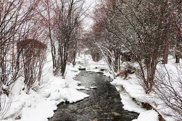 Sils, Sils Maria, Engadiner Dorf, Oberengadin, Silsersee, Winter, Wintersport, Fedacla, Bach, Dorfbach, Fluss, Alpen, Graubünden, Schweiz
