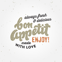 Bon appetit retro poster typographic concept, vector