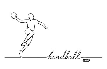 Fototapeta na wymiar Handball player. Vector minimalistic banner. Handball sport event. One continuous line drawing.