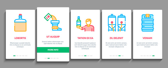 Home Brewing Beer Onboarding Mobile App Page Screen Vector. Barrel And Bottle, Hops And Malt, Faucet And Opener Home Brewing Alcoholic Drink Concept Linear Pictograms. Color Contour Illustrations