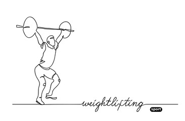 Weightlifting competition. Vector minimalistic banner. weightlifting sport event. One continuous line drawing.