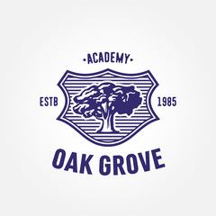 Vintage Heraldry Symbol, badge design, with old mighty tree oak