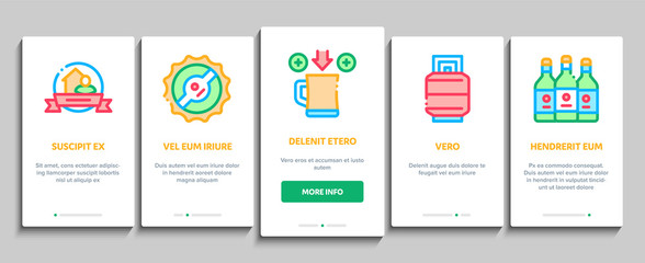 Home Brewing Beer Onboarding Mobile App Page Screen Vector. Barrel And Bottle, Hops And Malt, Faucet And Opener Home Brewing Alcoholic Drink Concept Linear Pictograms. Color Contour Illustrations