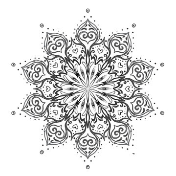 Mandala. Beautiful vintage round pattern. Hand drawn abstract background. Decorative retro banner isolated. Invitation, t-shirt print, wedding card.Tattoo, astrology, alchemy, boho and magic symbol.