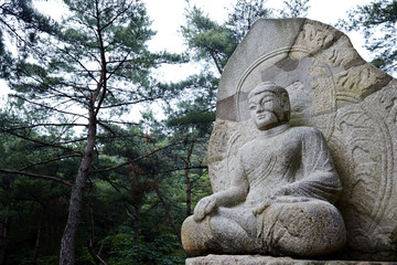 Seated Stone Buddha in Gyeongju-si, South Korea.