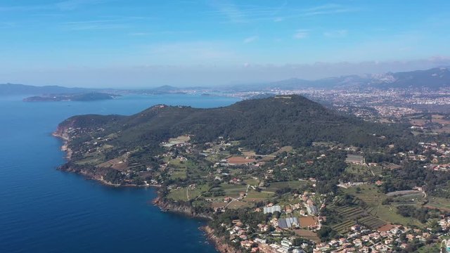 Carqueiranne Fort de la Gavaresse aerial shot Toulon in background France Provence 