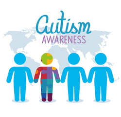 world autism day with silhouettes person vector illustration design