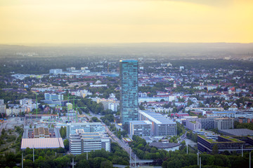 Aerial panorama of modern Munich city 