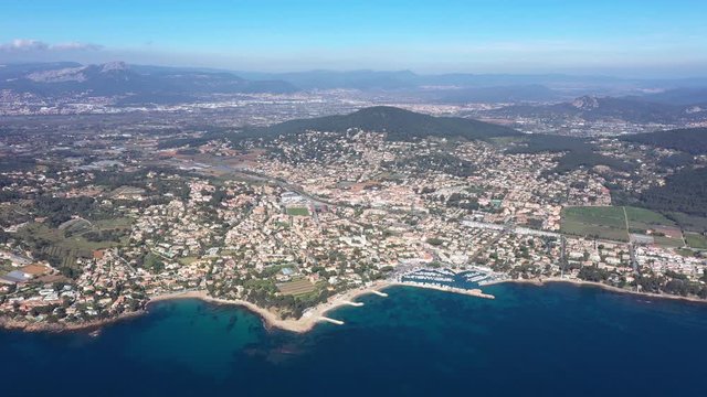 Carqueiranne large aerial view France french riviera hyeres toulon sunny day 