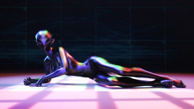 Artistic 3D illustration of a female alien