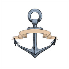 anchor with ribbons on white